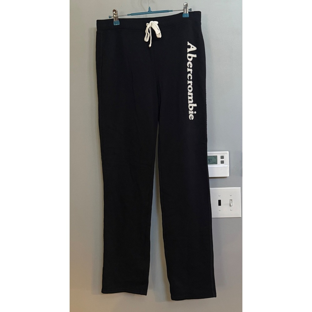 Abercrombie Sweatpants Womens Medium Black Logo Straight Leg Fleece Athleisure